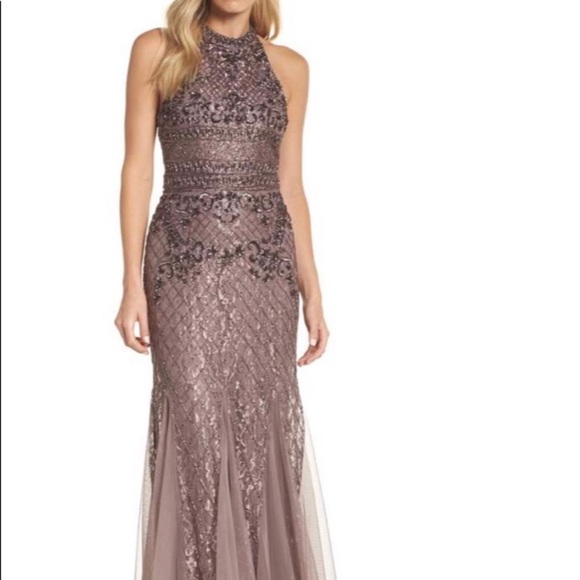 Adrianna Papell mock neck Tback stone beaded dress - Picture 10 of 14